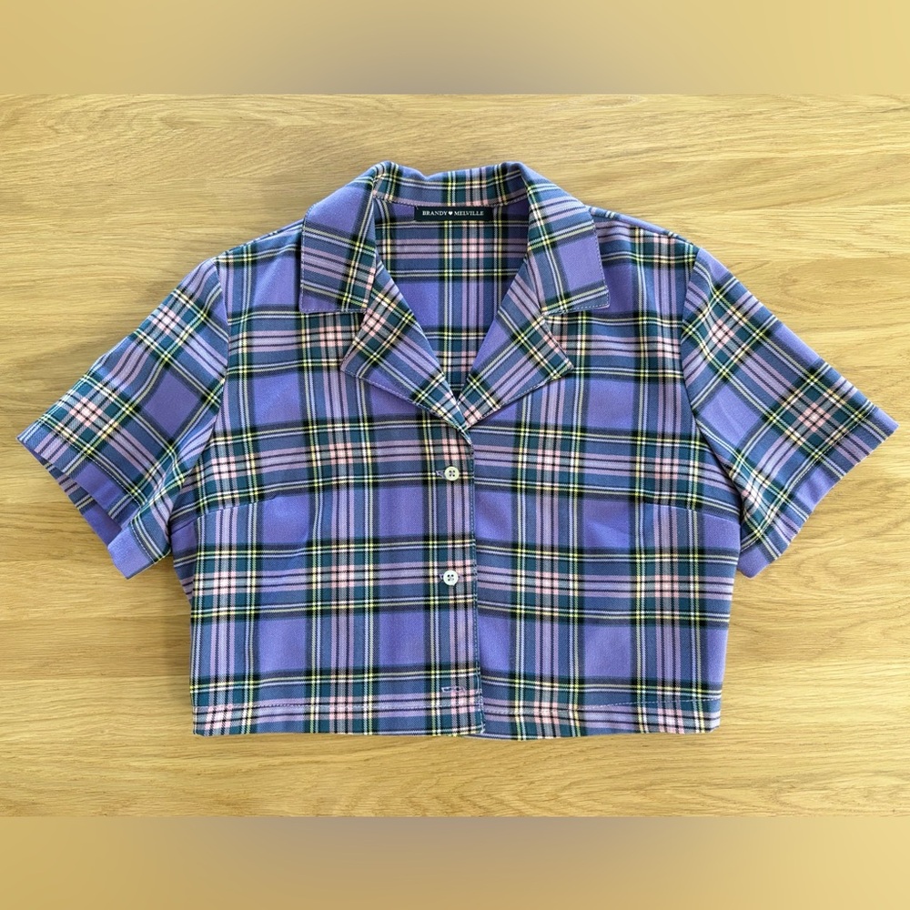 Brandy Melville Cara Skirt & Vivian Top Purple Plaid Matching Set Y2K - Picture 2 of 11